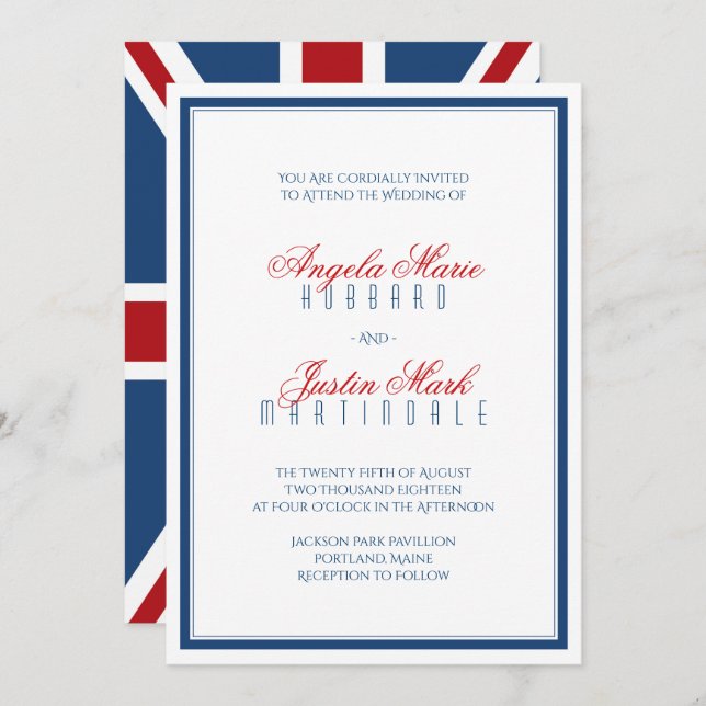 Union Jack Flag Patriotic Wedding Invitation (Front/Back)
