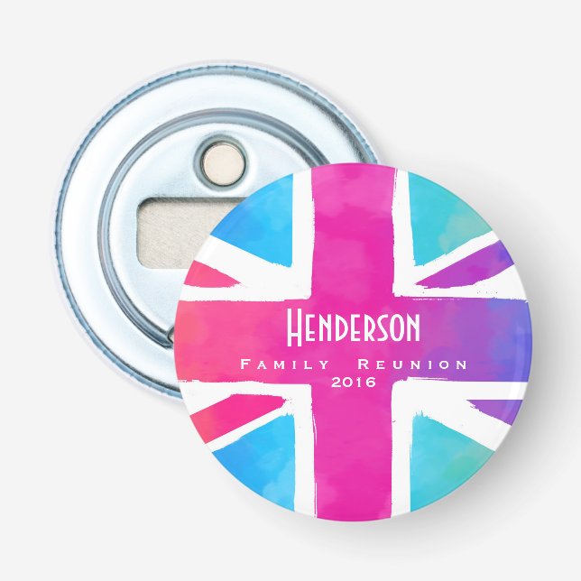 Union Jack Flag Personalised Family Reunion Bottle Opener (Front)