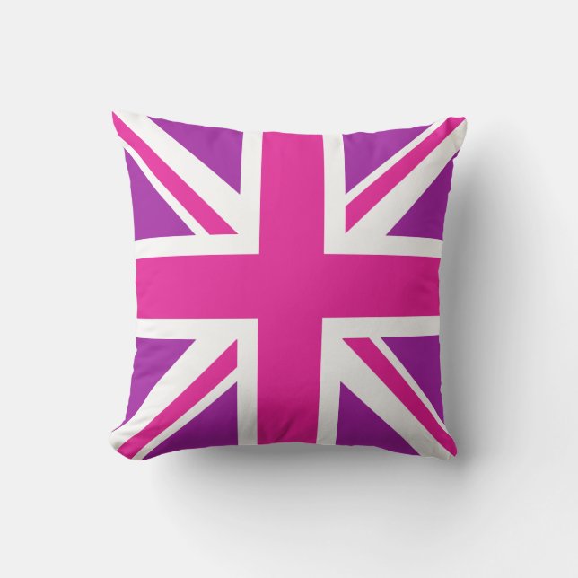 Union Jack Flag Pink, Purple & White Cushion (Front)