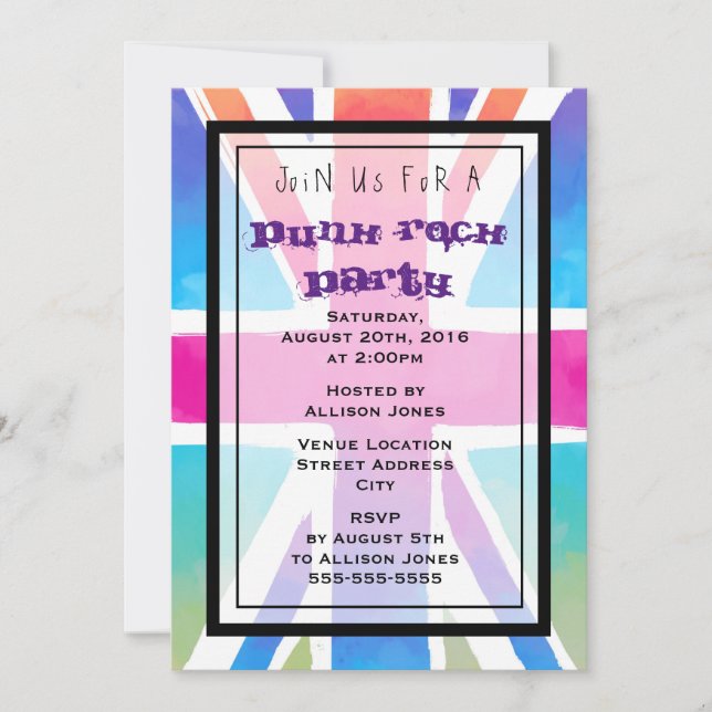 Union Jack Flag Punk Rock Party Invitation (Front)