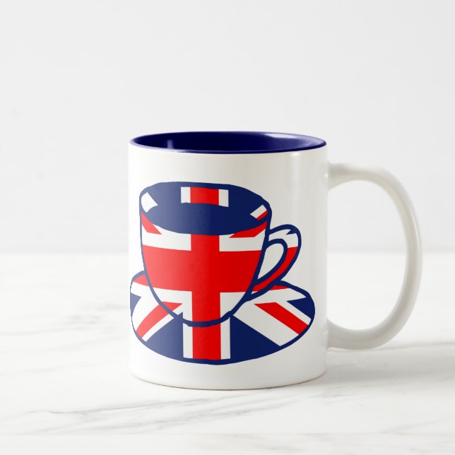 Union Jack flag teacup art Two-Tone Coffee Mug (Right)