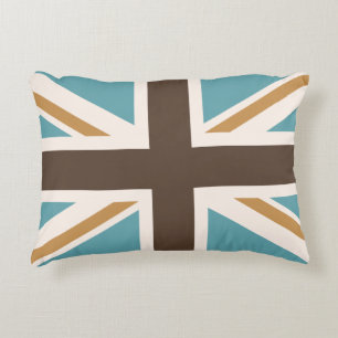 Union Jack/Flag Teal Brown Gold Cream Decorative Cushion