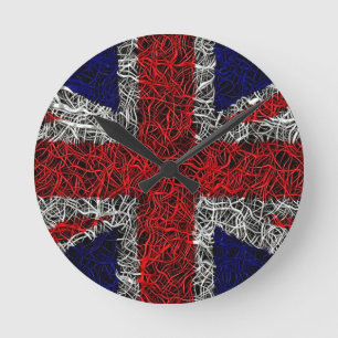 Union jack flag uk patriotic round clock