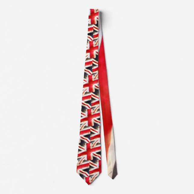 Union jack flag waving in the wind tie (Front)