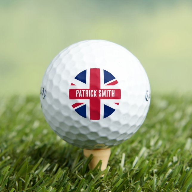 Union Jack Golf Balls - England Flag Name Monogram (Insitu Tee)