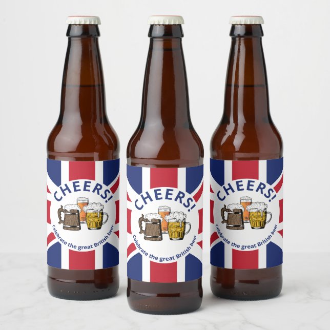 Union Jack Great Britain Cartoon Beers Cheers Beer Bottle Label (Bottles)