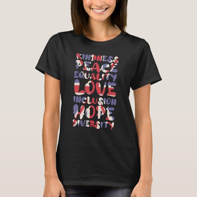 Union Jack Harmony Embraces Kindness Peace and Equ T-Shirt (Front)