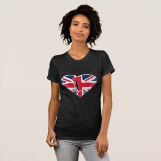 Union Jack Heart and Corkscrew Stiletto Shoe T-Shirt