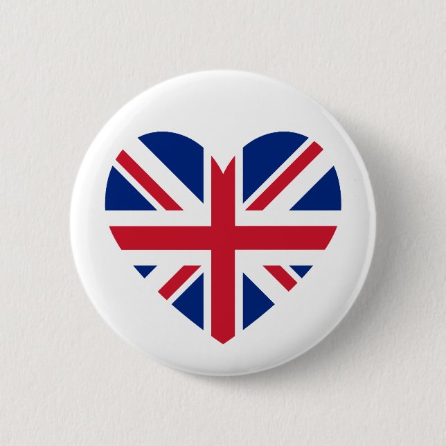 Union Jack Heart Shape 6 Cm Round Badge (Front)