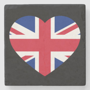 Union Jack Heartflag on Black coastert Stone Coaster