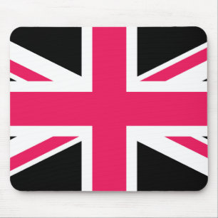 Union Jack ~ Hot Pink Black and White Mouse Mat