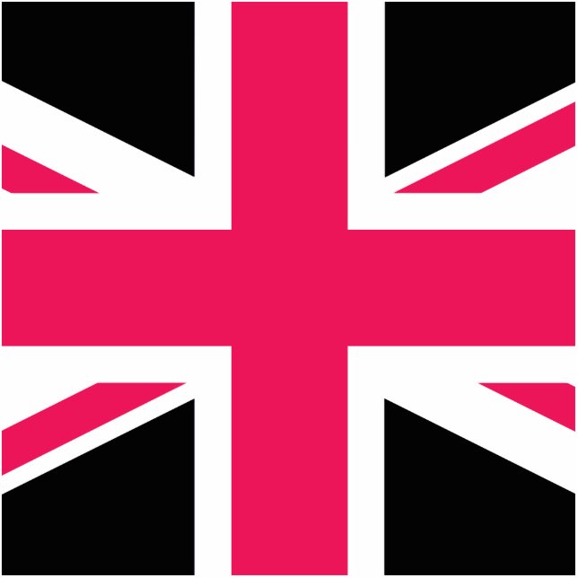 Union Jack ~ Hot Pink Black and White Photo Sculpture Key Ring (Front)