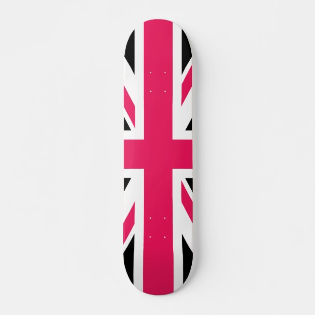 Union Jack ~ Hot Pink Black and White Skateboard (Front)