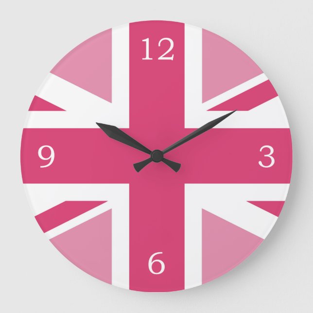 Union Jack ~ In Girly Pinks Large Clock (Front)