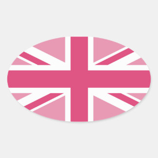 Union Jack ~ In Girly Pinks Oval Sticker
