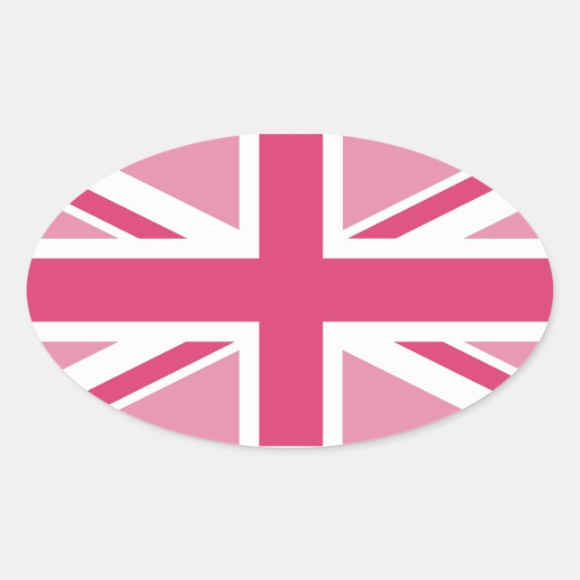 Union Jack ~ In Girly Pinks Oval Sticker (Front)