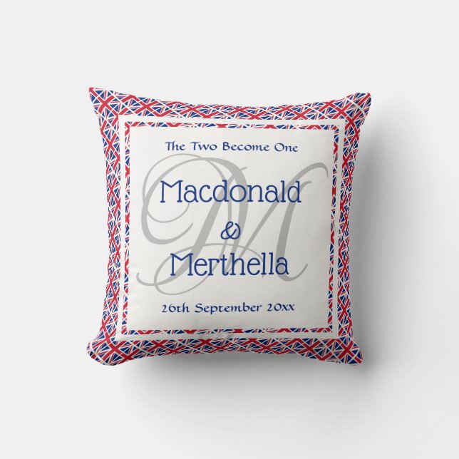 UNION JACK Keepsake Name Monogram Wedding Cushion (Front)