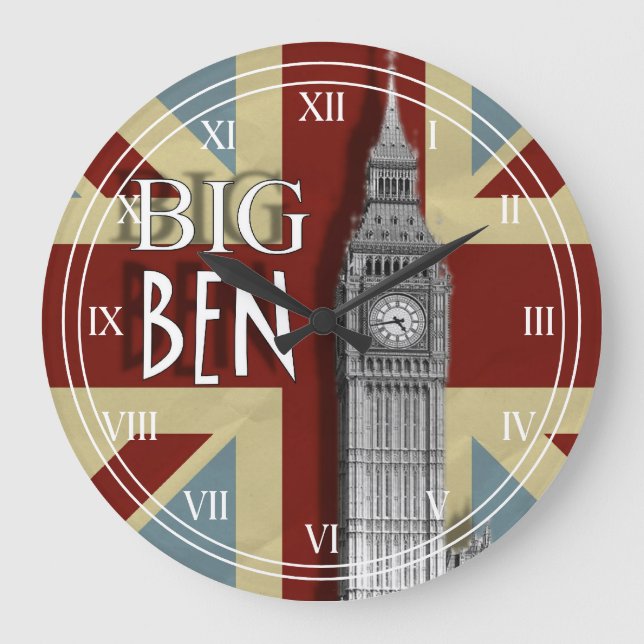 Union Jack London Big Ben Large Clock (Front)
