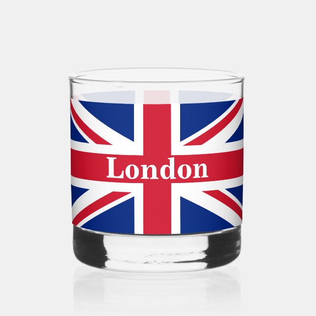 Union Jack London ~ British Flag Whiskey Glass (Front)