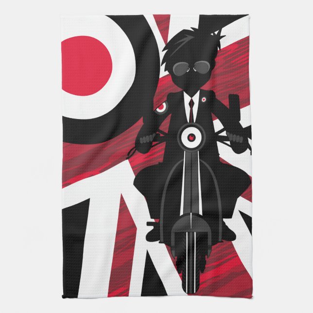 Union Jack Mod on Retro Scooter Tea Towel (Vertical)