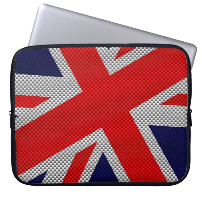 Union Jack on Carbon Fibre Style Colours Laptop Sleeve (Front)
