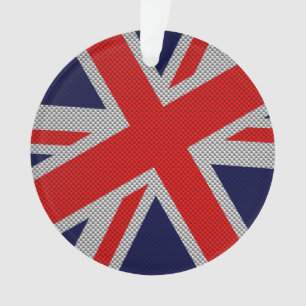 Union Jack on Carbon Fibre Style Colours Ornament