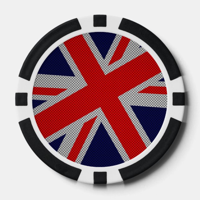 Union Jack on Carbon Fibre Style Colours Poker Chips (Front)
