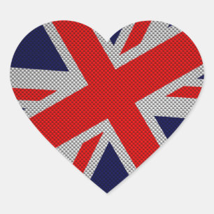 Union Jack on Carbon Fibre Style Print Heart Sticker