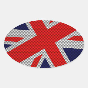Union Jack on Carbon Fibre Style Print Oval Sticker