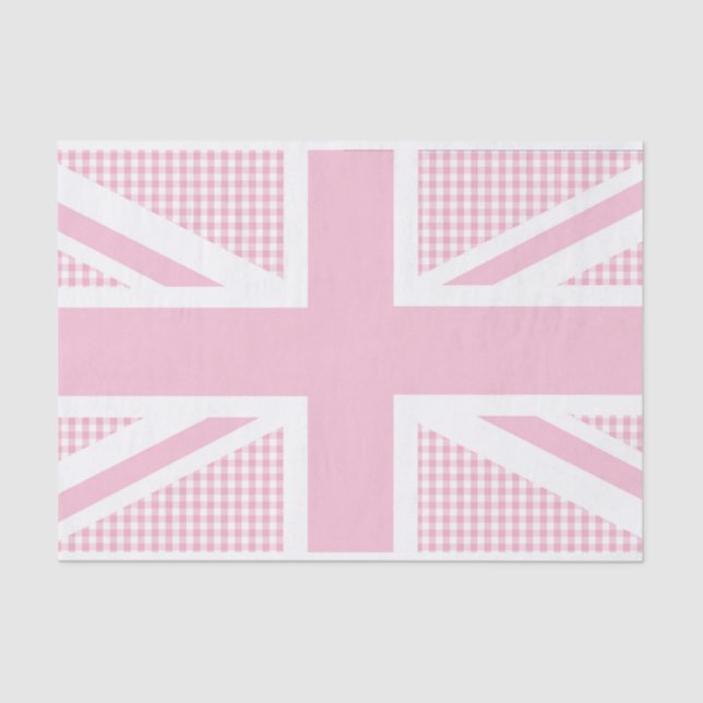 Union Jack on Pink Country Gingham Pattern Tissue Paper (Front)
