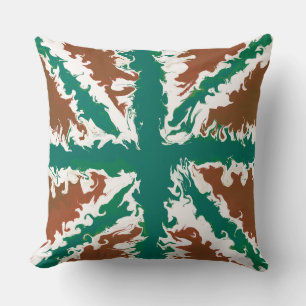 Union Jack Painted UK Art  Green and Copper Decor Cushion