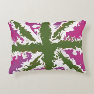 Union Jack Painted UK Art Pink and Green Decor Decorative Cushion