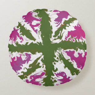 Union Jack Painted UK Art Pink and Green Decor Round Cushion