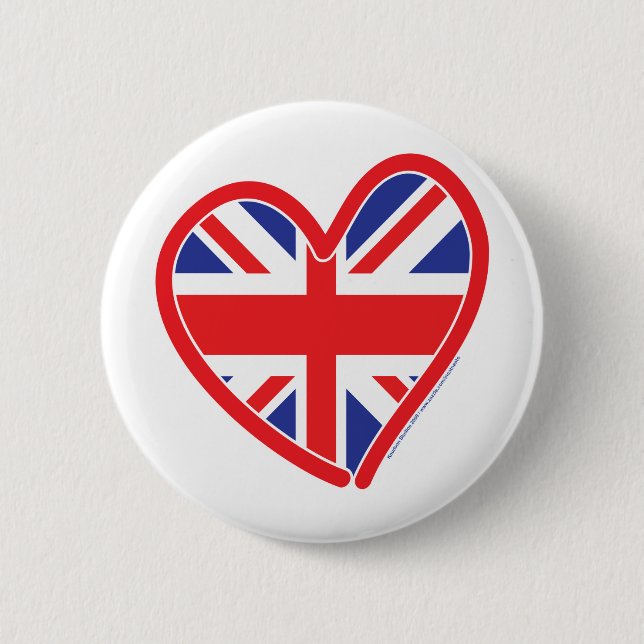 Union Jack Royal Heart 6 Cm Round Badge (Front)
