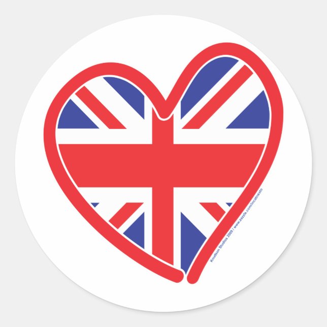 Union Jack Royal Heart Classic Round Sticker (Front)