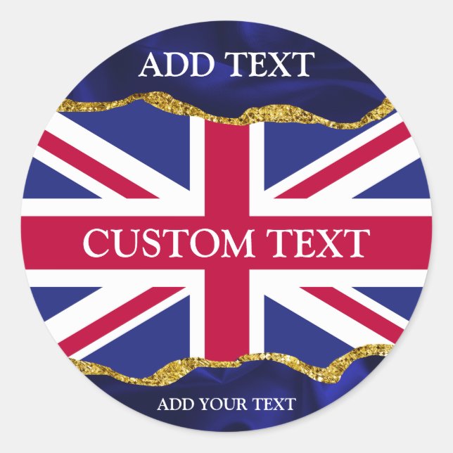 Union Jack Stickers Personalised Navy and Gold Art (Front)