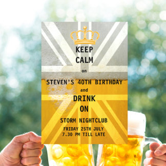 Union Jack UK Flag Cold Fresh Beer Birthday Party Invitation
