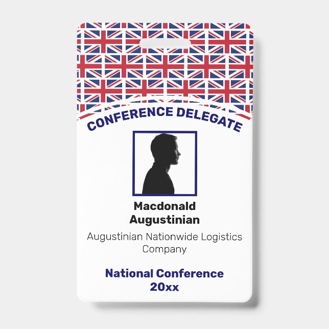 UNION JACK UK FLAG Customised Logo Photo ID Name Badge (Front)