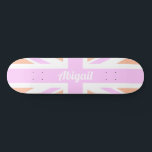 Union Jack / UK Flag in Gilry Pink & Orange Skateboard<br><div class="desc">NewParkLane - Cute skateboard, featuring the British Flag - the Union Jack - in girly pink and orange. Add your name or other text for a personalised design.
Check out this collection for matching items.</div>