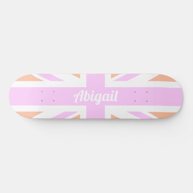 Union Jack / UK Flag in Gilry Pink & Orange Skateboard (Horz)
