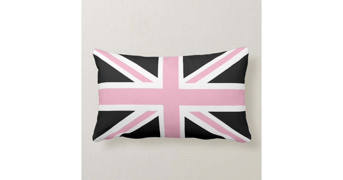 Union Jack UK Flag Pink and Black Lumbar Cushion Zazzle.co.uk