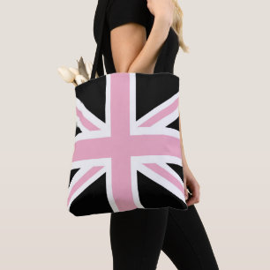 Union Jack UK Flag Pink and Black Tote Bag