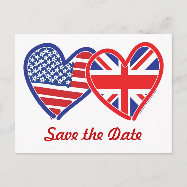 Union Jack/USA Save the Date Announcement Postcard (Front)