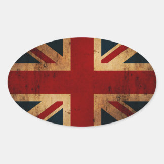 Union Jack (vintage distressed look) Oval Sticker