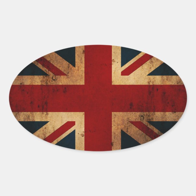 Union Jack (vintage distressed look) Oval Sticker (Front)