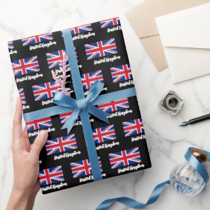 Union Jack Wrapping Paper, British Flag, UK Black Paper