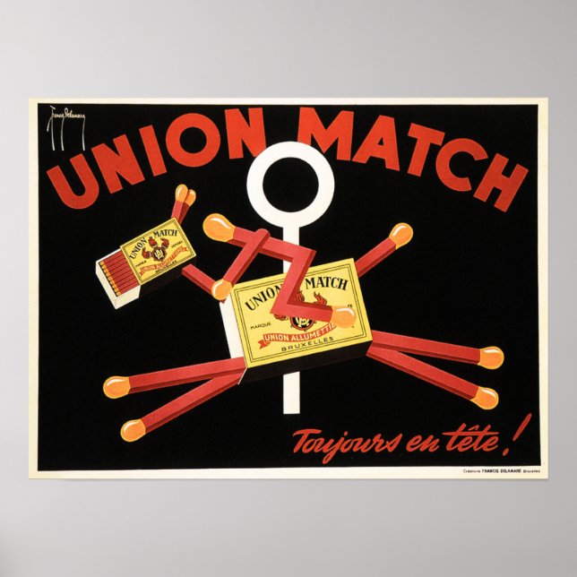 UNION MATCH Brussels Belgium Match Sticks Art Deco Poster (Front)