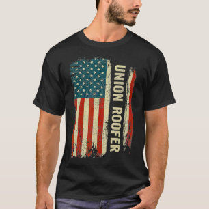 Union Roofer American Flag  T-Shirt