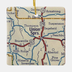 Union Springs AL Vintage Map Ceramic Ornament