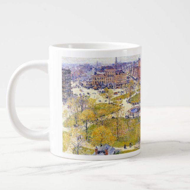 Union Square in Spring by Frederick Childe Hassam Large Coffee Mug (Left)